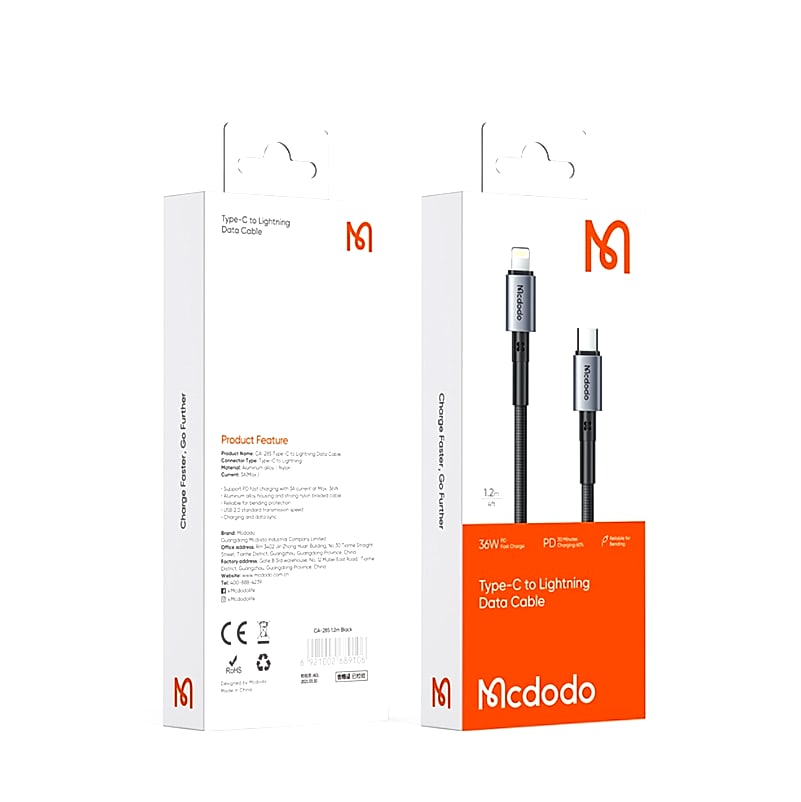 CABLE MCDODO TIPO-C A LIGHTNING IPHONE 36W 1.8M